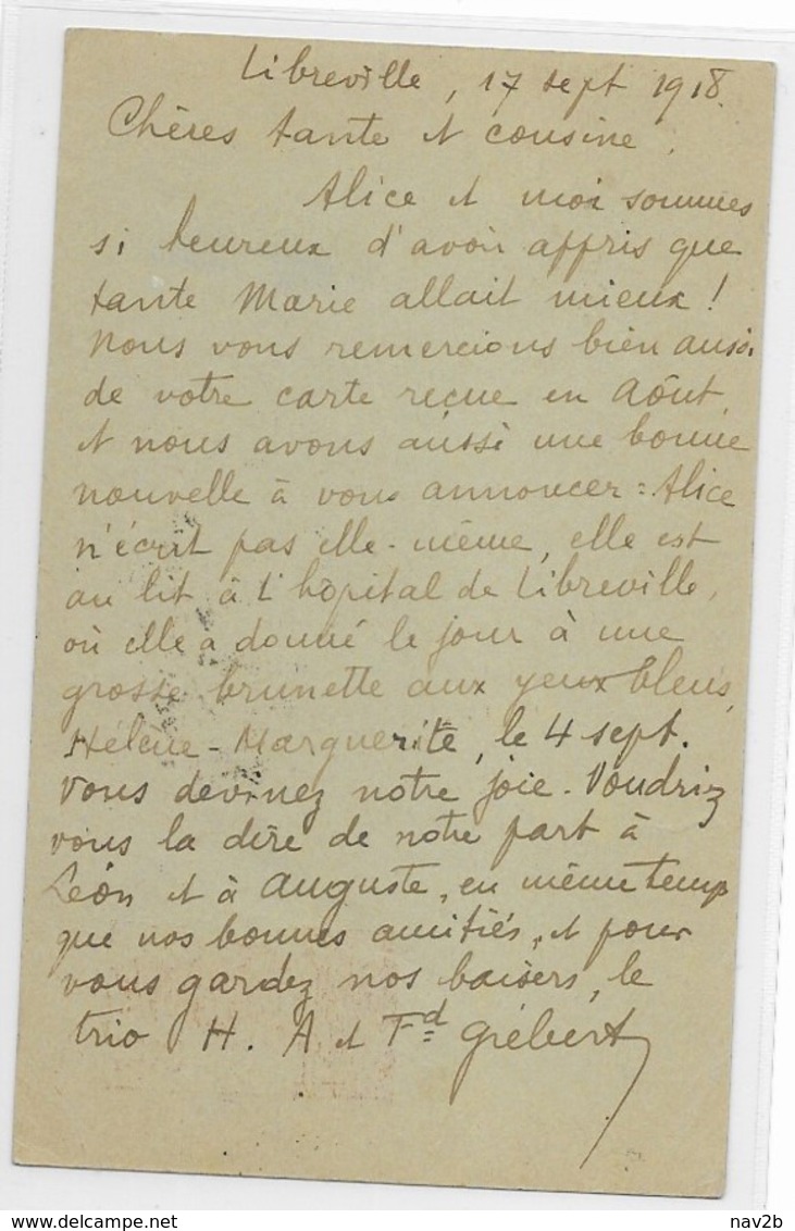 Gabon .Entier Carte Postale 10 C Vermillon Et Carmin Sur Vert .Oblitérée1918 De Libreville Pour La Suisse . Censure . - Cartas & Documentos