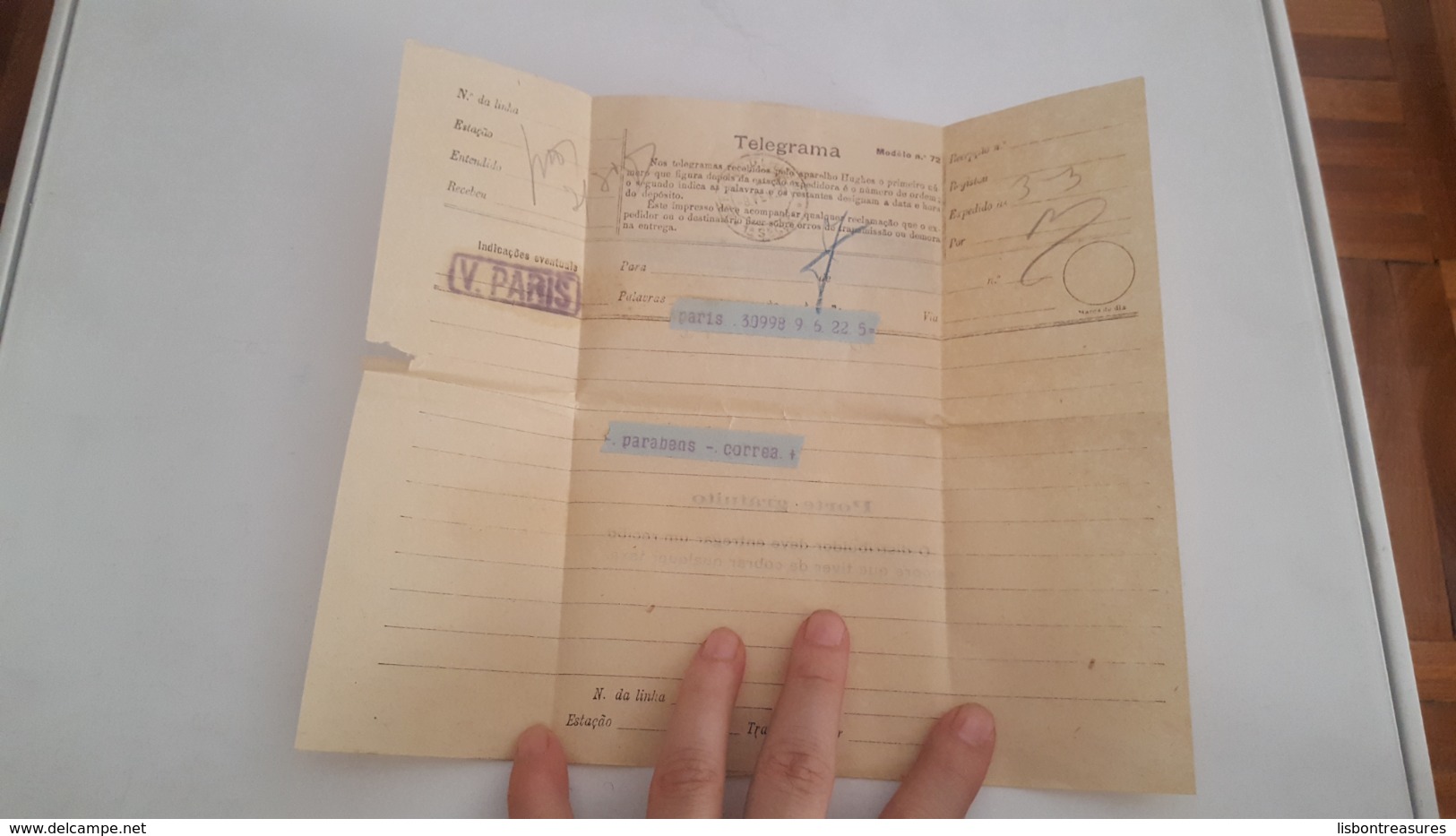 ANTIQUE PORTUGAL CIRCULATED TELEGRAMA TO FRANCE PARIS 1920 - Cartas & Documentos