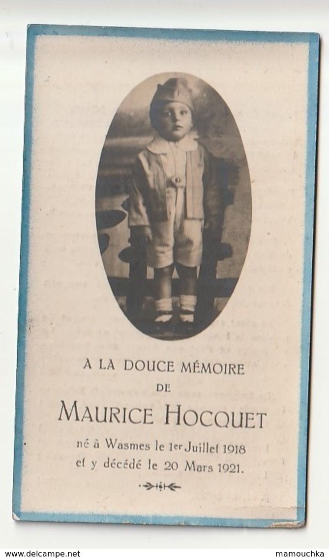 Décès Maurice HOCQUET Wasmes 1918 - 1821 Enfant 3 Ans - Images Religieuses