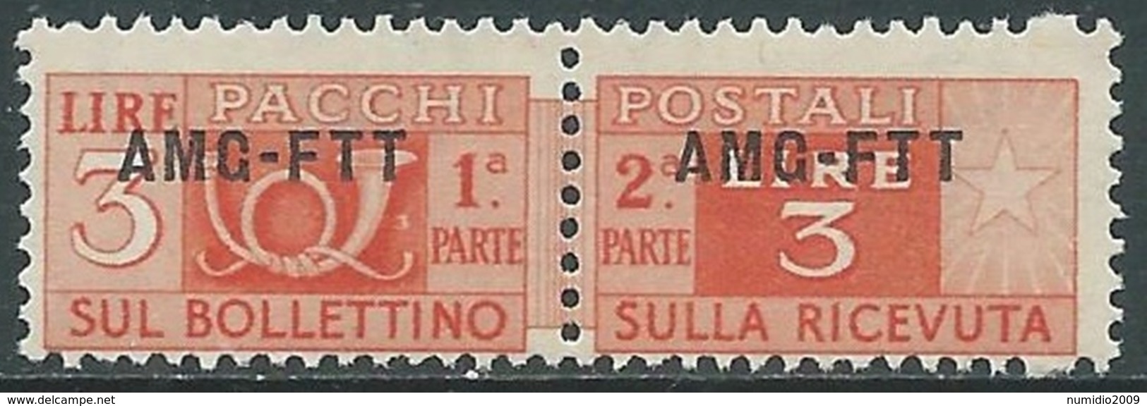 1949-53 TRIESTE A PACCHI POSTALI 3 LIRE MNH ** - UR38-7 - Paketmarken/Konzessionen