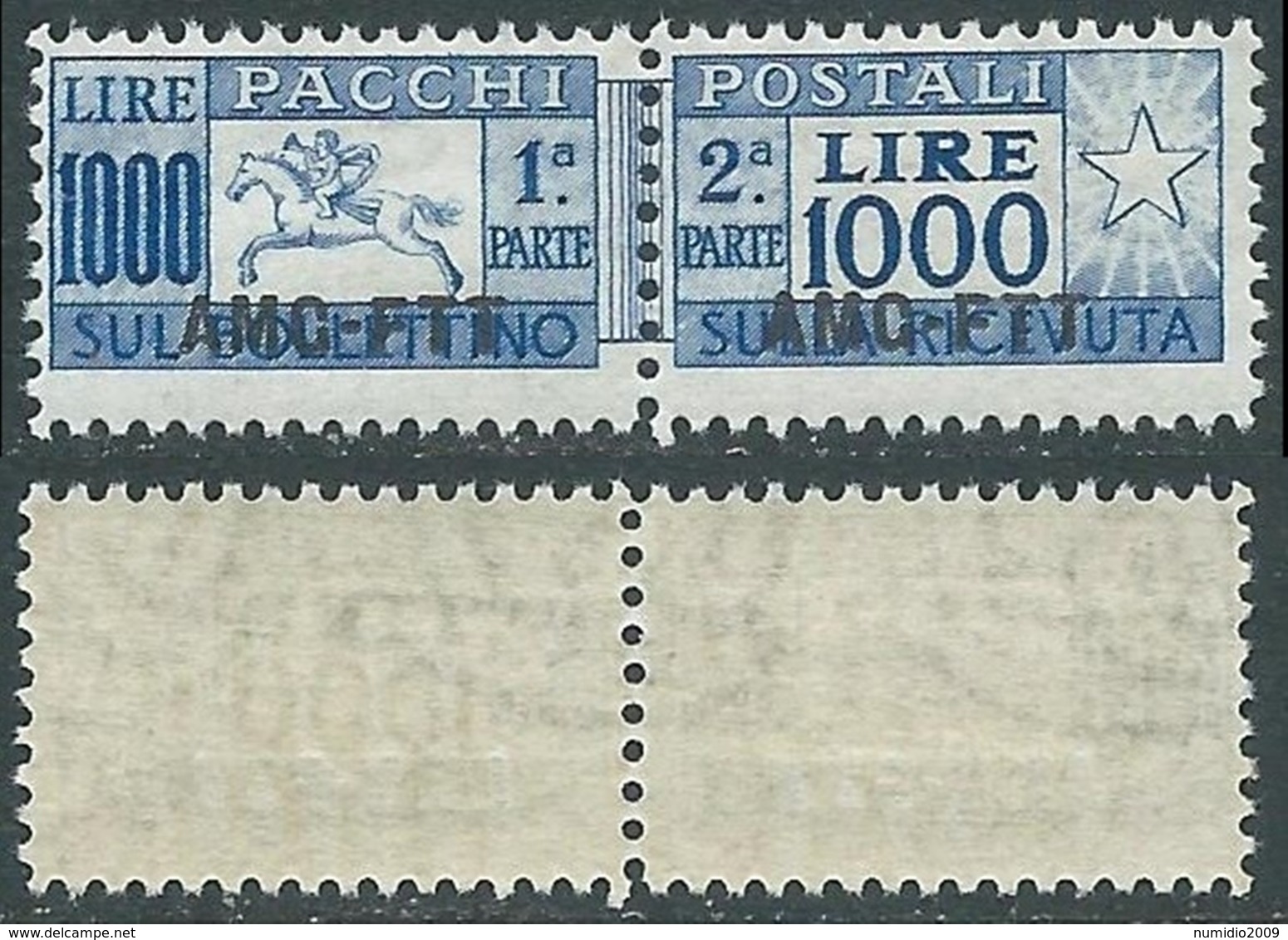 1954 TRIESTE A PACCHI POSTALI CAVALLINO 1000 LIRE LINEARE MNH ** - UR38-9 - Postpaketen/concessie