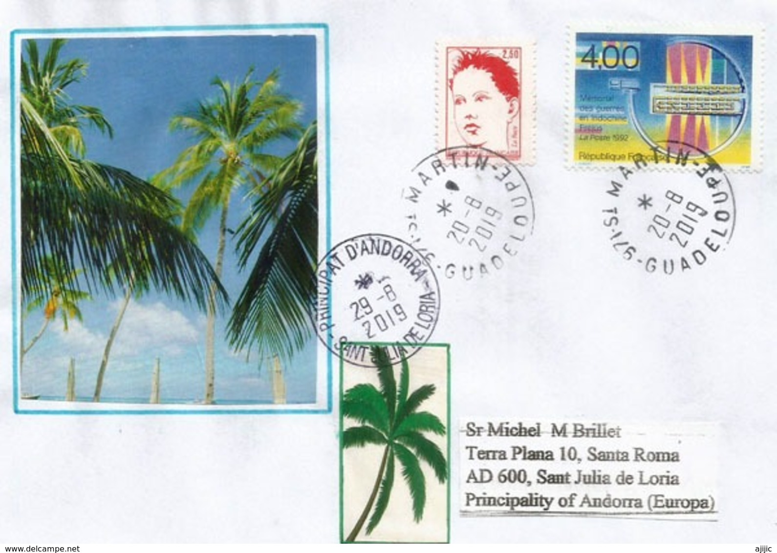 île De Saint-Martin (Antilles Françaises), LETTRE Adressée Andorra 2019, Avec Timbre à Date Arrivée - Antilles