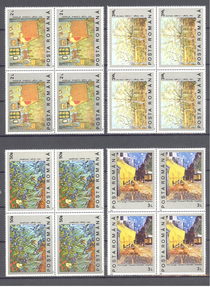 Romania / Rumanien  Michel #  4637 - 41 **  Van Gogh  4-er Blocke - Nuevos