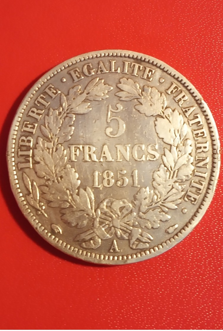 Très Jolie Pièce De 5 Francs Cérès 1851A, Argent, TTB - Autres & Non Classés