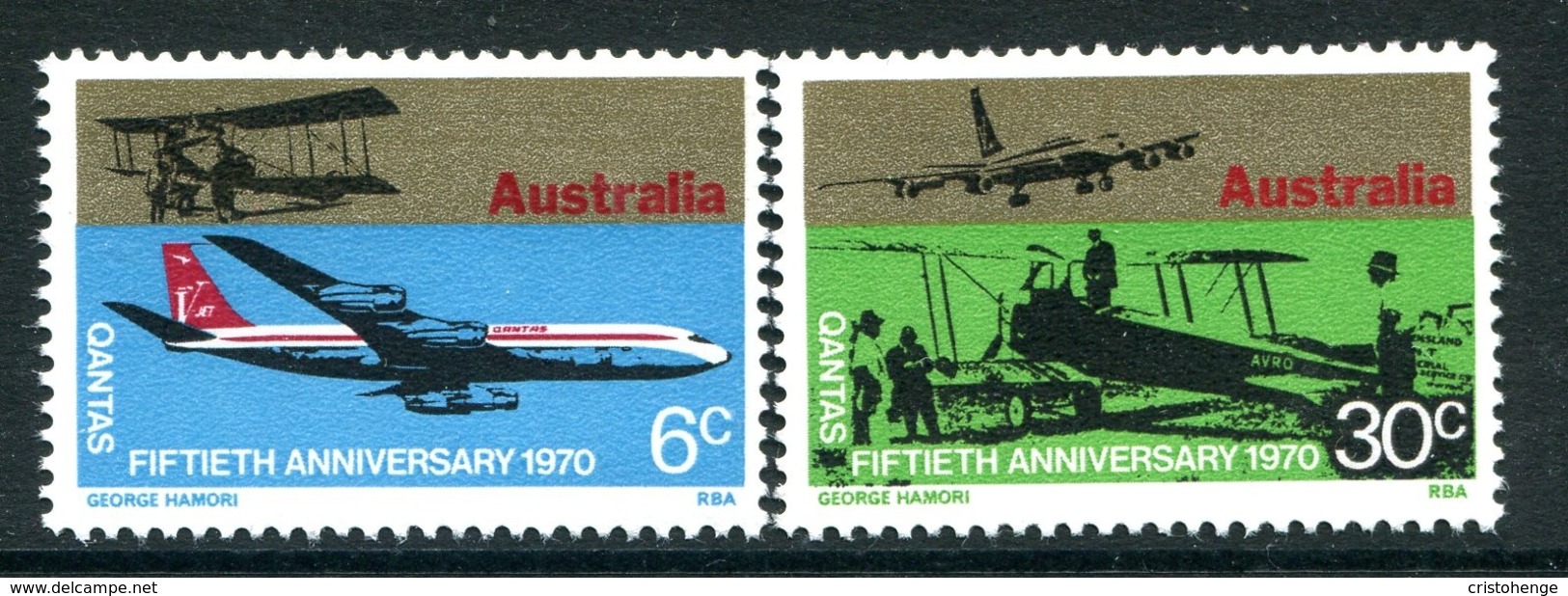 Australia 1970 50th Anniversary Of QANTAS Airline Set MNH (SG 477-478) - Mint Stamps