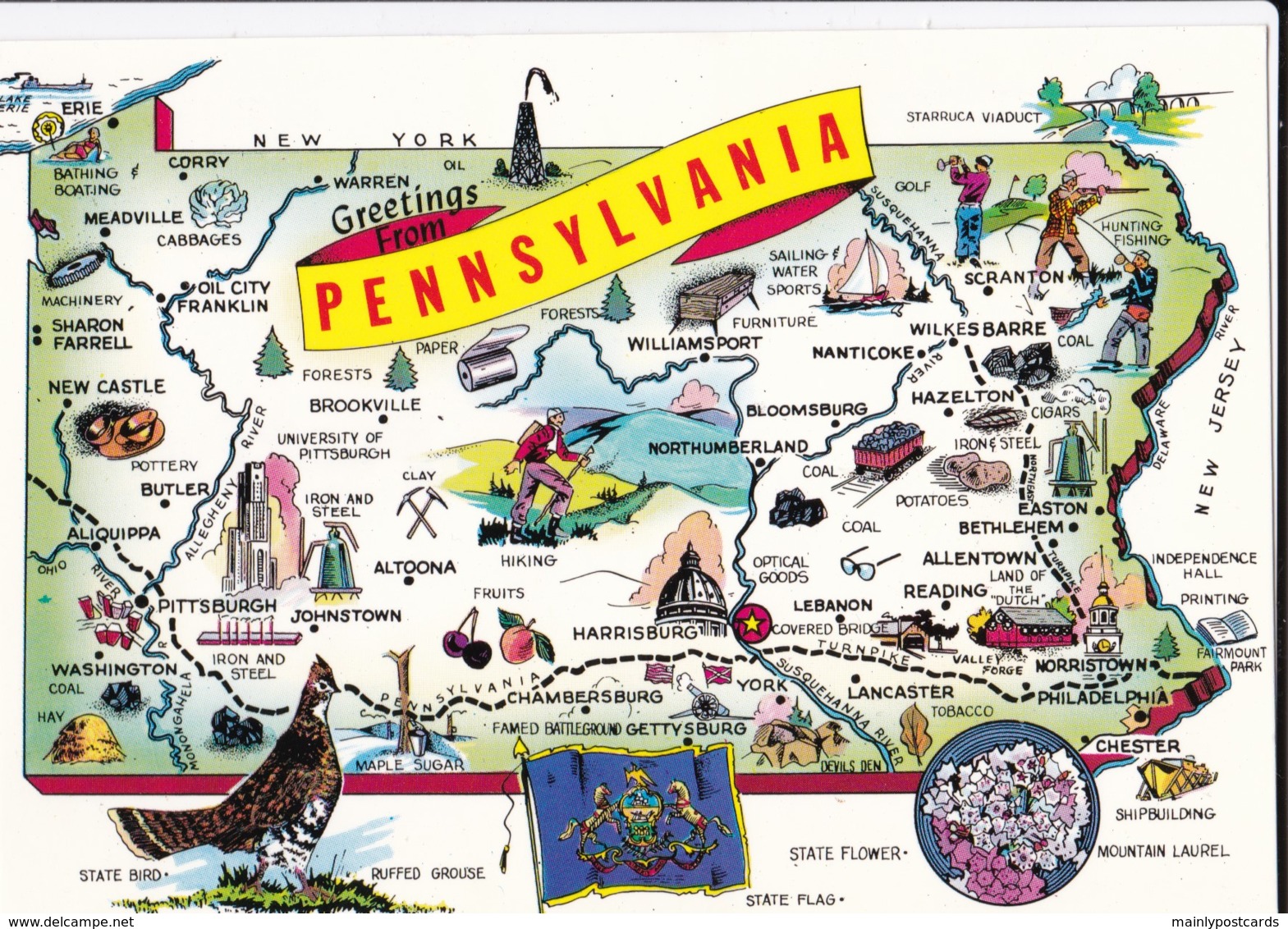 AN43 Postcard Map - Pennsylvania - Maps