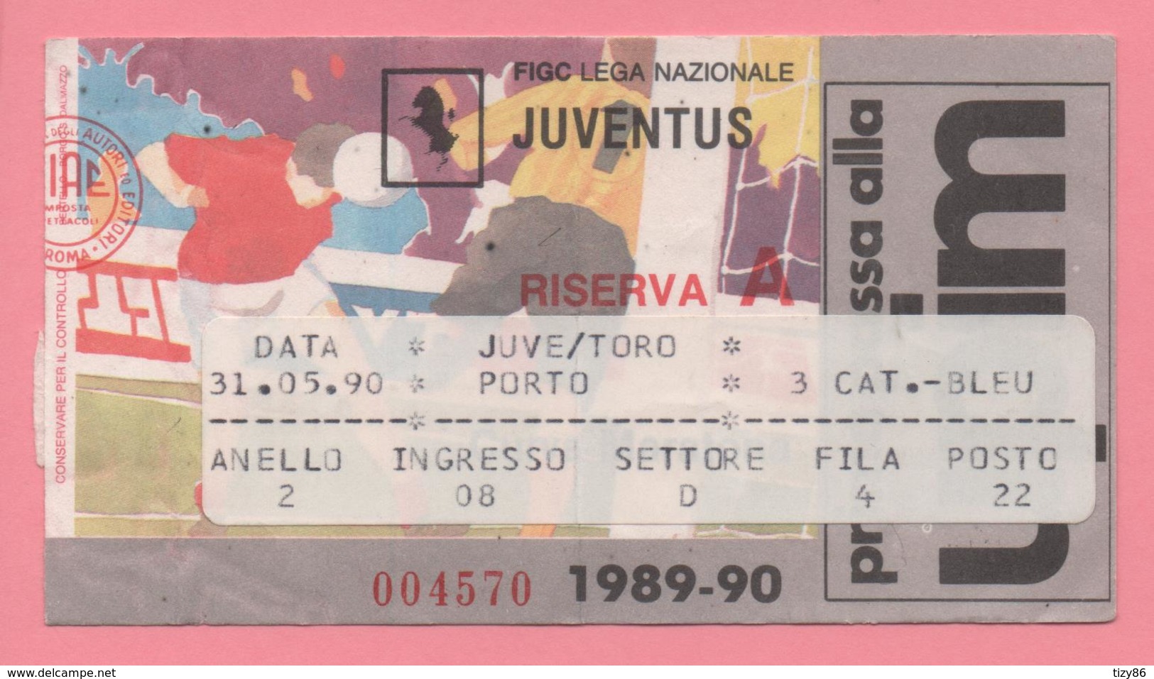 Biglietto D'ingresso Stadio Juventus Riserva A 1989/90 - Tickets - Vouchers