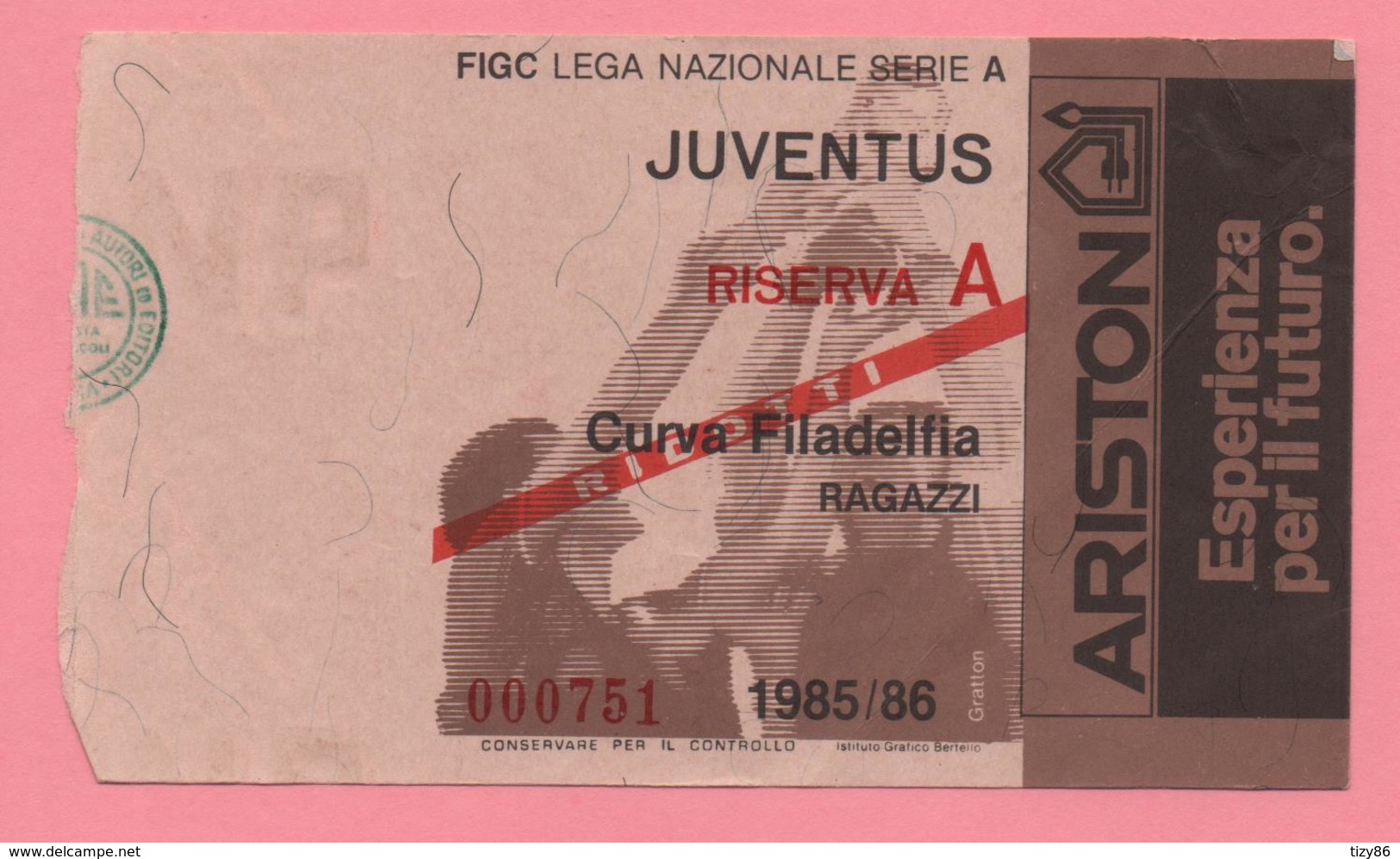 Biglietto D'ingresso Stadio Juventus Riserva A  1985/86 - Biglietti D'ingresso