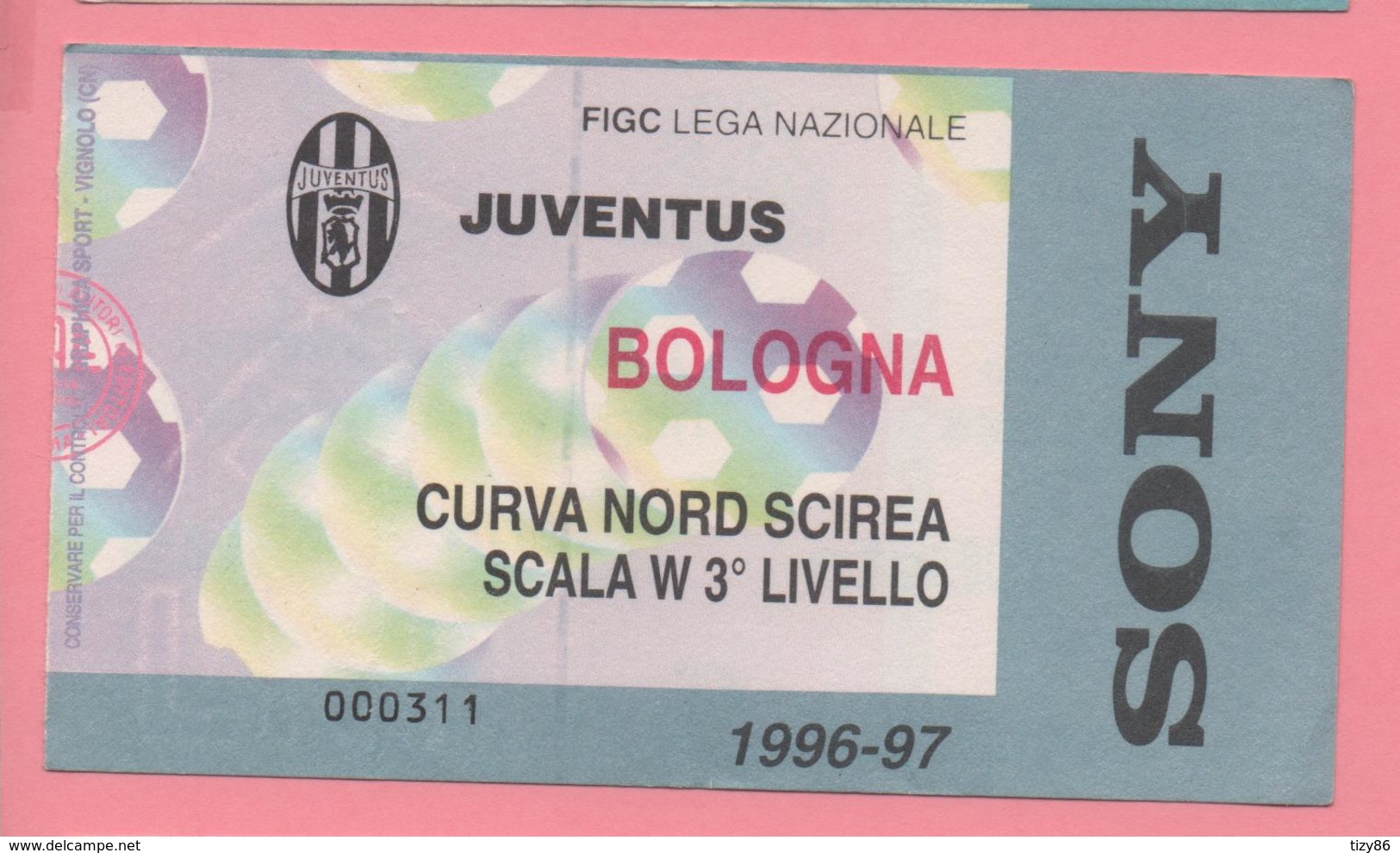 Biglietto D'ingresso Stadio Juventus Bologna 1996/97 - Tickets - Vouchers