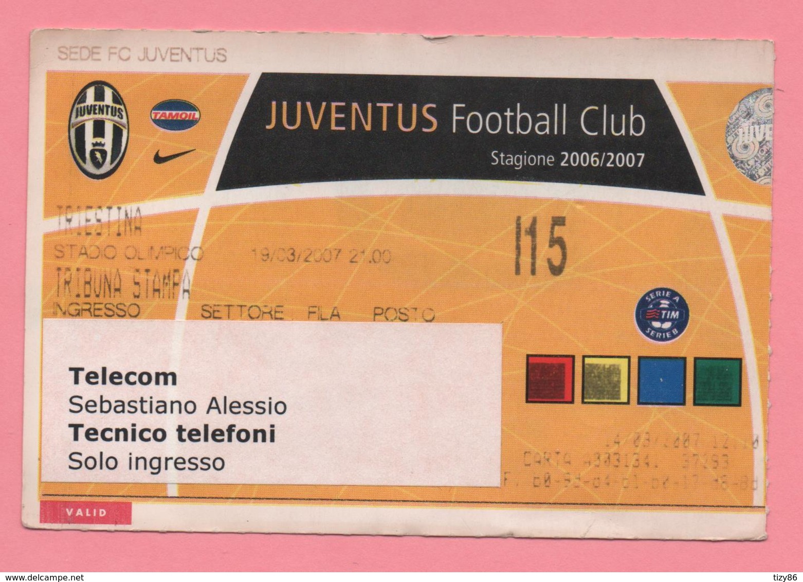 Biglietto D'ingresso Stadio Juventus Triestina 2007 - Tickets - Entradas