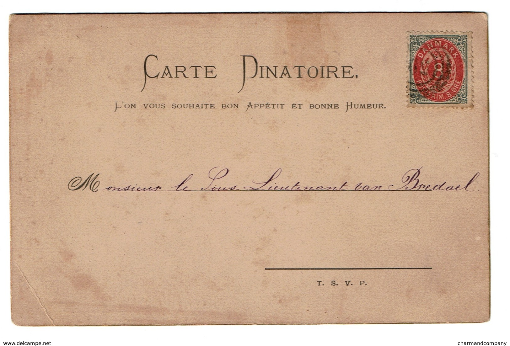 Carte Dinatoire - Menu - Janvier 1885 - A M. Le Sous-Lieutenant Van Bredael - Postée Du Danemark - 2 Scans - Sonstige & Ohne Zuordnung