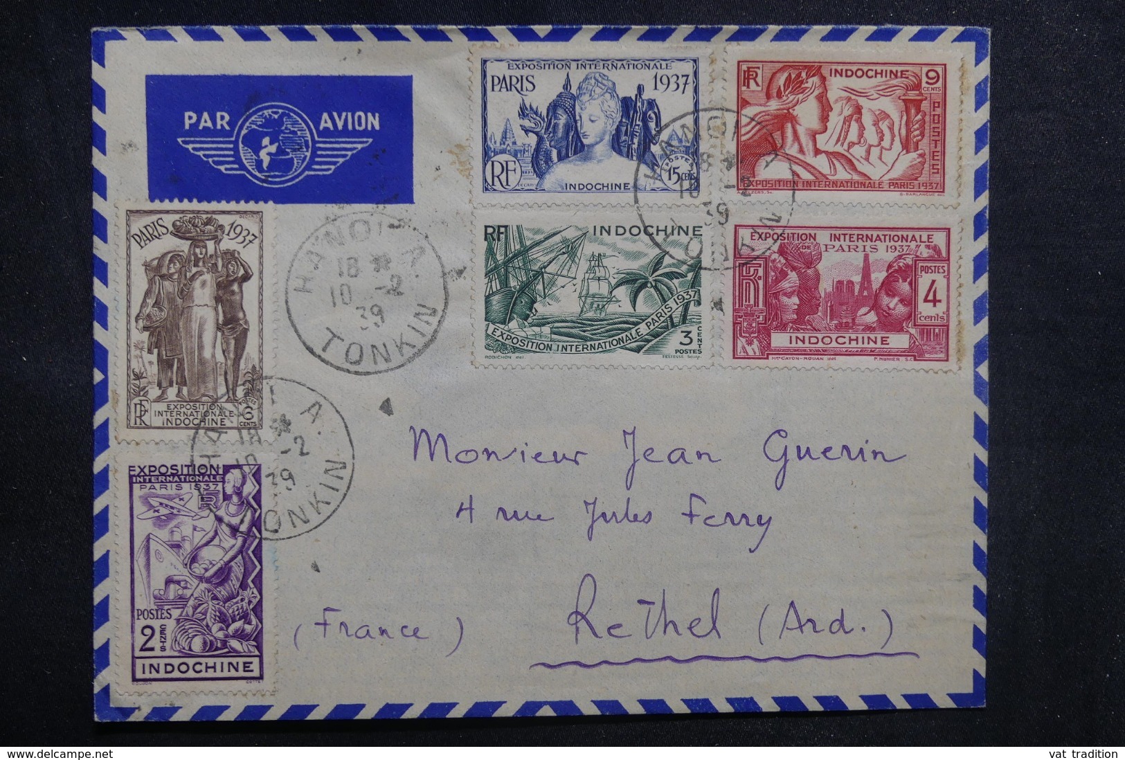 INDOCHINE - Enveloppe De Hanoï Pour La France En 1939, Affranchissement Plaisant - L 41653 - Lettres & Documents