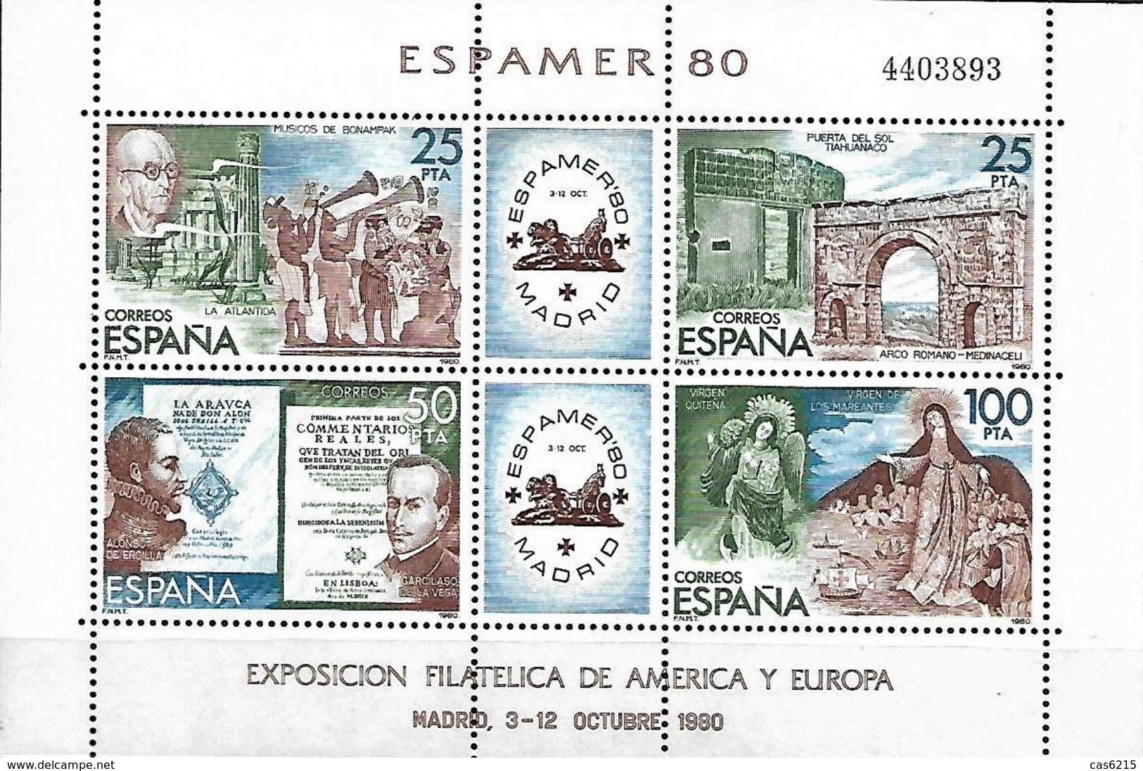 España Spain Espagne 1980 "ESPAMER'80" Exposition Philtélique Amérique & Europe à Madrid 1 SS Mnh - Unused Stamps