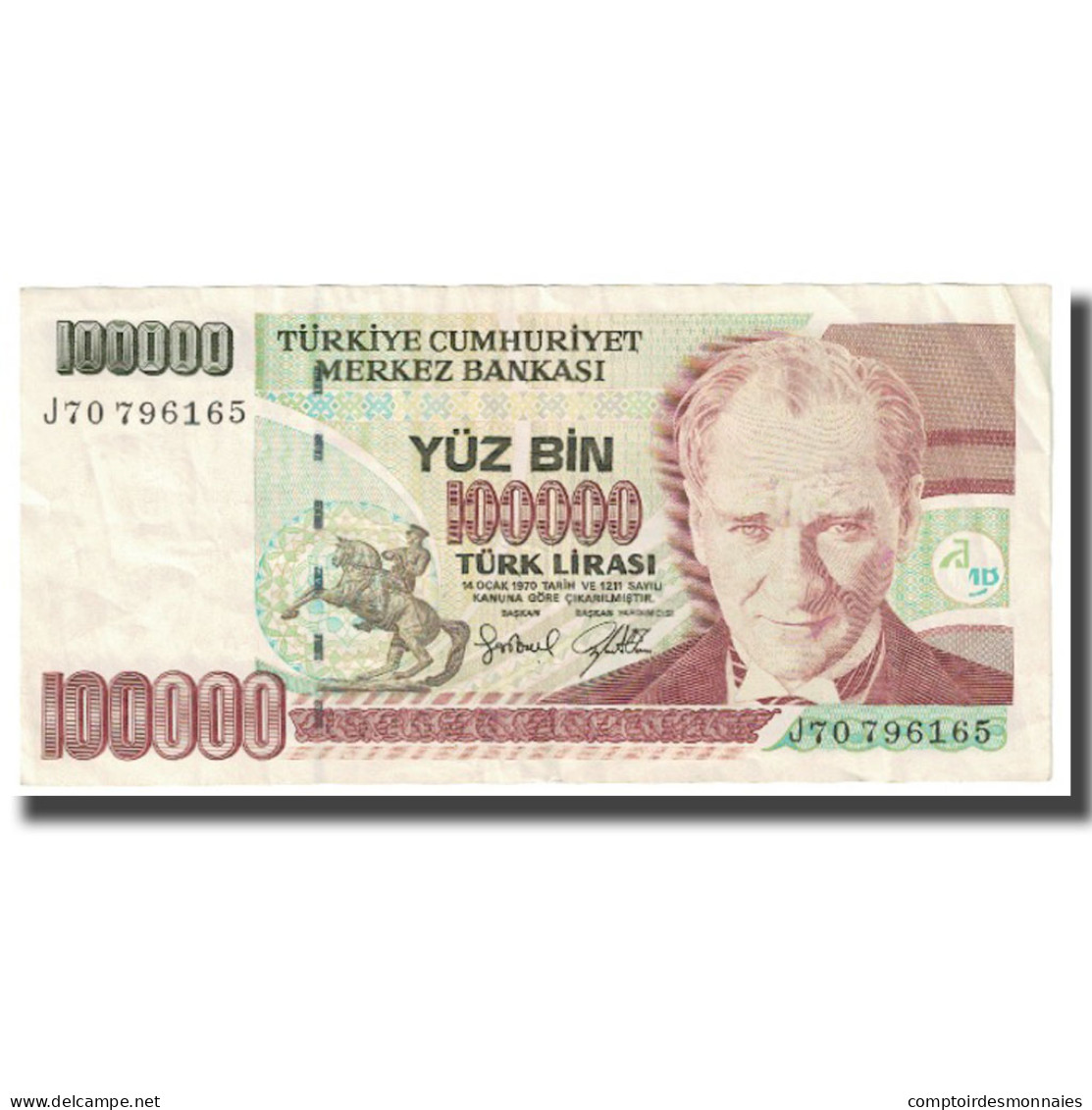 Billet, Turquie, 100,000 Lira, 1970, 1970-10-14, KM:206, TTB - Turquie