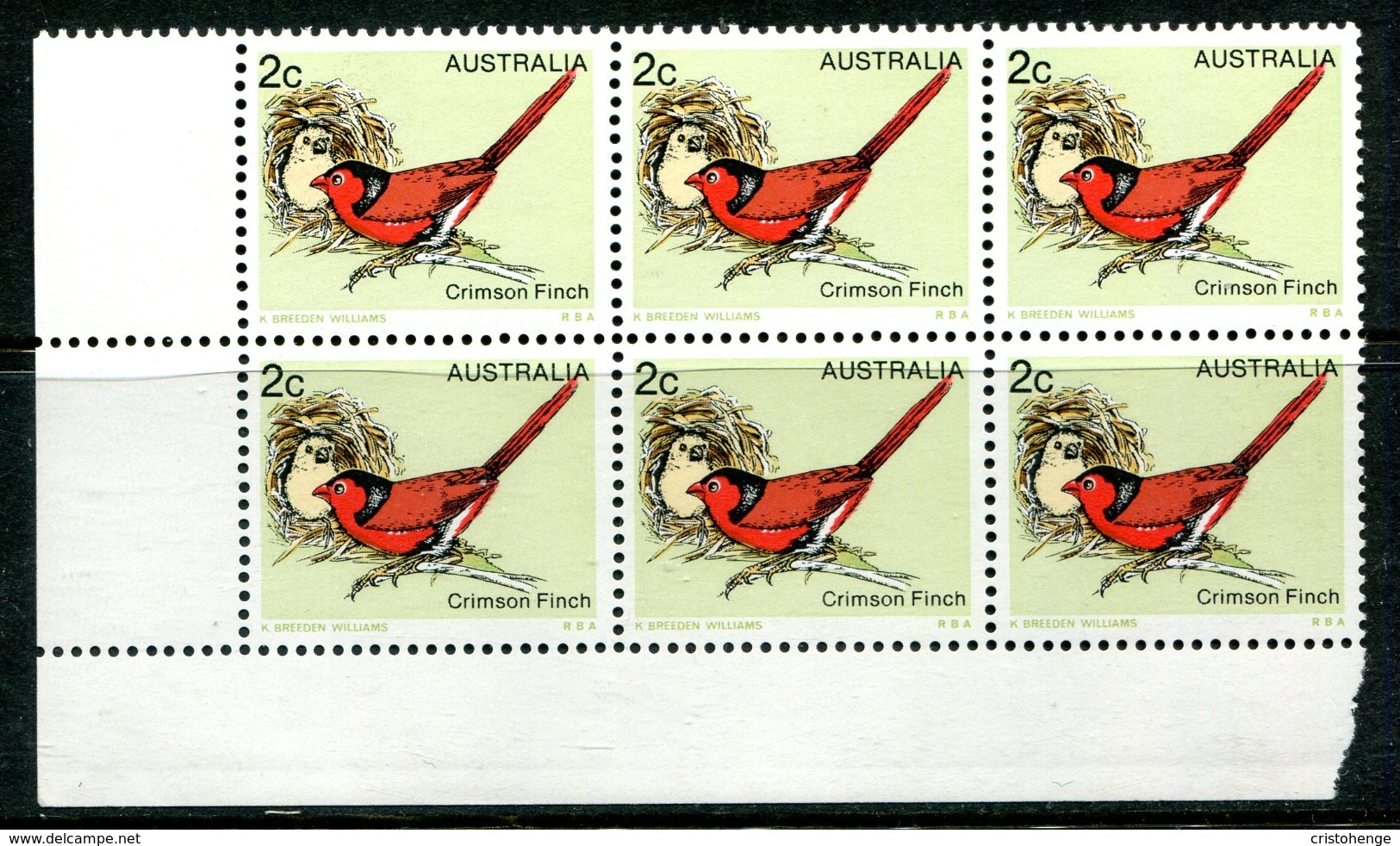 Australia 1978 Birds - 1st Issue - 2c Crimson Finch Block MNH (SG 670) - Mint Stamps
