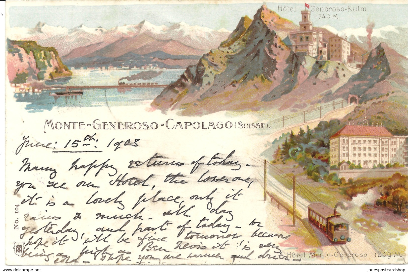 GRUSS AUS - MONTE-GENEROSE-CAPOLAGO - SWITZERLAND - POSTALLY USED 1903 - Capolago