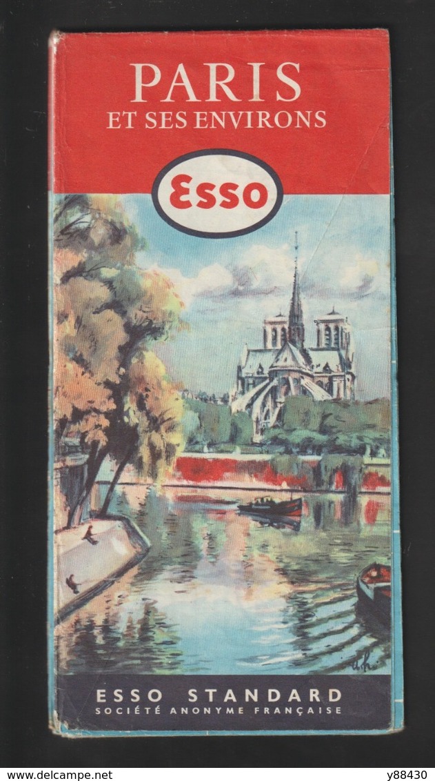 Carte De PARIS & ENVIRONS - Année 1959 - ESSO  Service à BIEVRES  78 . RN 306 - Pliures En Accordéon - Voir 12 Photos - Cartes Routières
