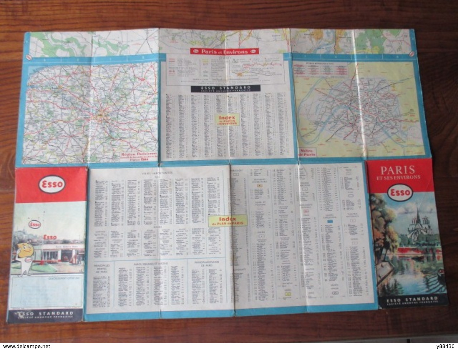 Carte de PARIS & ENVIRONS - Année 1959 - ESSO  service à BIEVRES  78 . RN 306 - pliures en accordéon - voir 12 photos