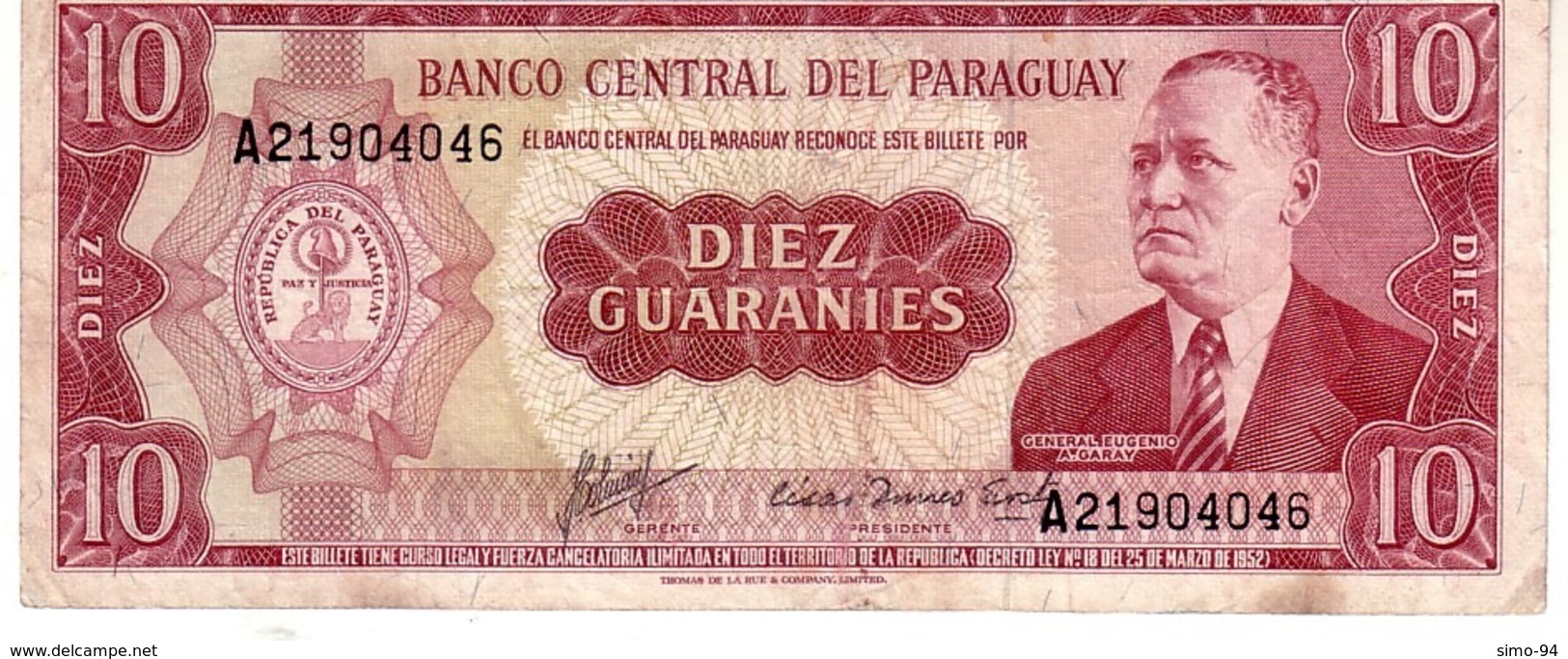 Paraguay P.196b 10 Guarani 1963 Xf - Paraguay