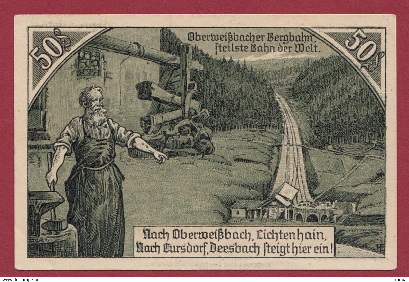 Allemagne 1 Notgeld  50 Pfenning Stadt Oberweissbach (RARE) Dans L 'état N °4643 - Collections