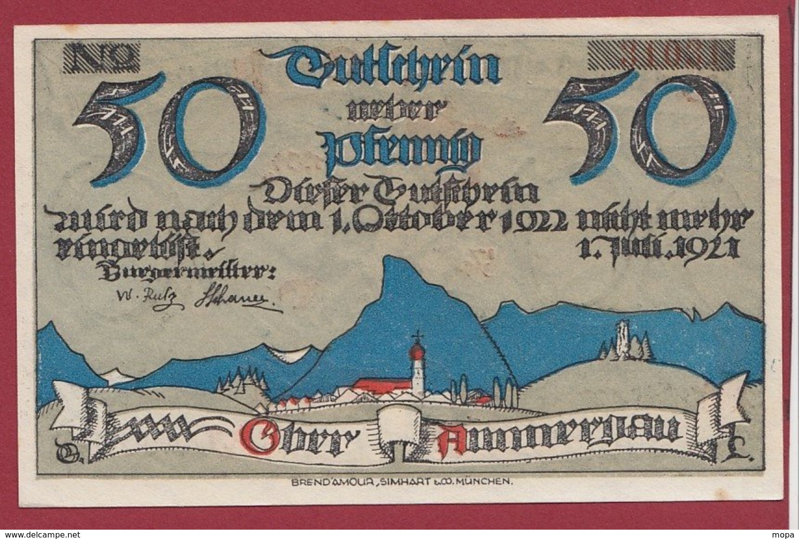 Allemagne 1 Notgeld 50 Pfenning Stadt Oberammergau Dans L 'état N °4651 - Collections