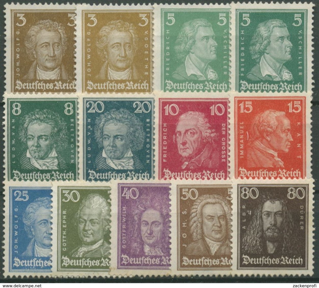 Deutsches Reich 1926 Berühmte Deutsche 385/97 Ohne Gummierung (G17269) - Ungebraucht