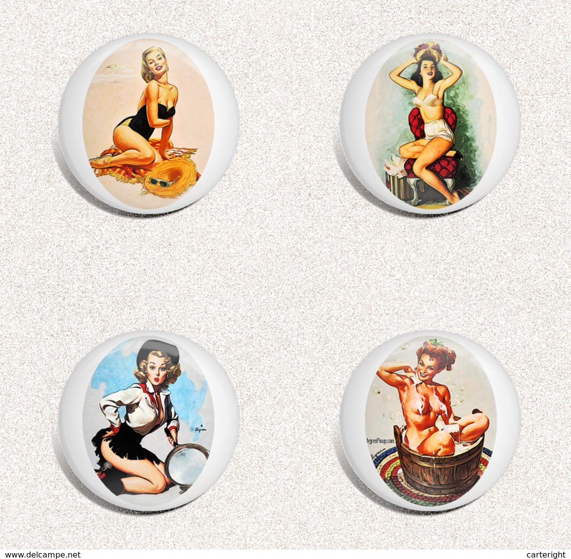 Pin Up Girl BADGE BUTTON PIN SET 14 (1inch/25mm Diameter) 35 DIFF - Pin-ups