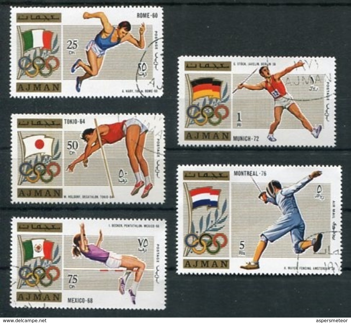 AJMAN - JEUX OLYMPIQUES, OLYMPIC GAMES. SPORTS AND ATHLETES. MICHEL 1310 / 1314 OBLITERES COMPLETE SERIE -LILHU - Ajman