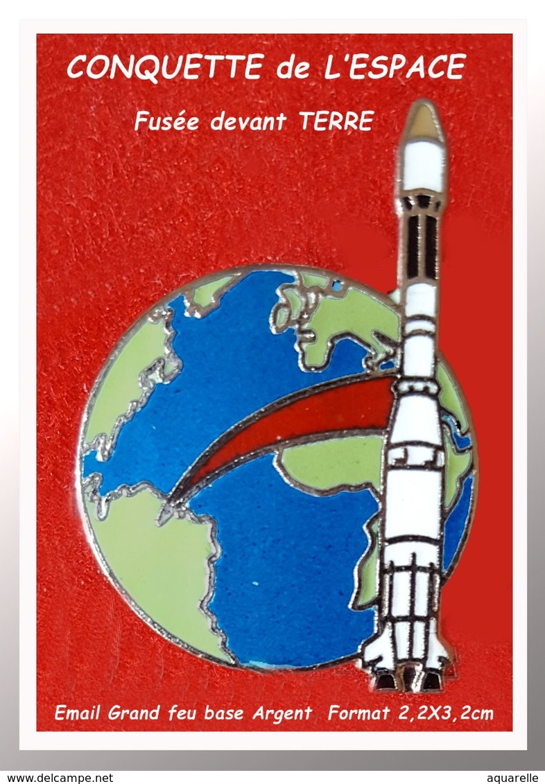 SUPER PIN'S CONQUETTE DE L'ESPACE : FUSEE En Direction De La LUNE, Visuel De LA TERRE, émail Grand Feu Base ARGENT 2,2X3 - Espace