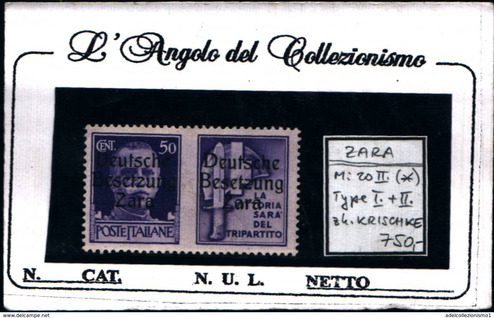 6941B) ITALIA- Zara, 50C. Serie Di Propaganda Sovrastampata - 9 Ottobre 1943-MI 20 II-TYPE I+ II -FIRMATO SENZA GOMMA - German Occ.: Zara