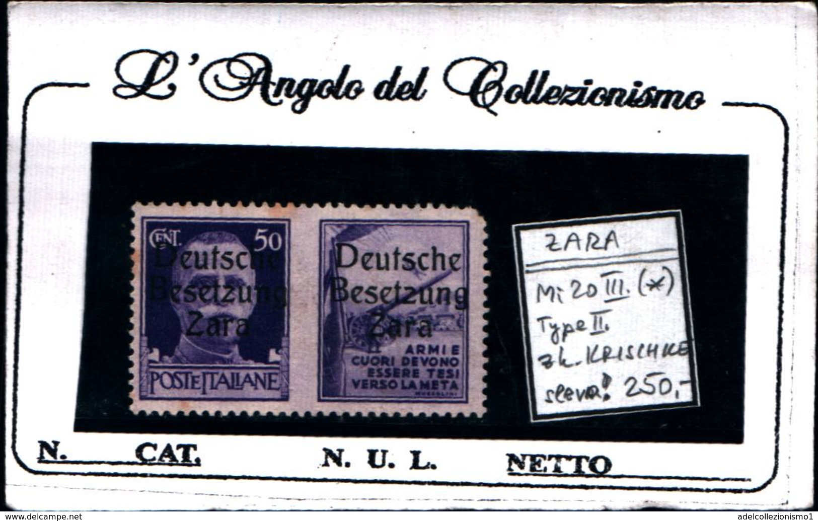 6942B) ITALIA- Zara, 50C. Serie Di Propaganda Sovrastampata - 9 Ottobre 1943-MI 20 III-TYPE II -FIRMATO SENZA GOMMA - Occup. Tedesca: Zara