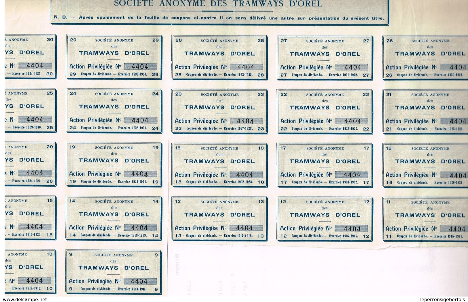 Titre Ancien - Sté Anonyme Des Tramways D' Orel -  Titre De 1905 N°4404 - Bahnwesen & Tramways