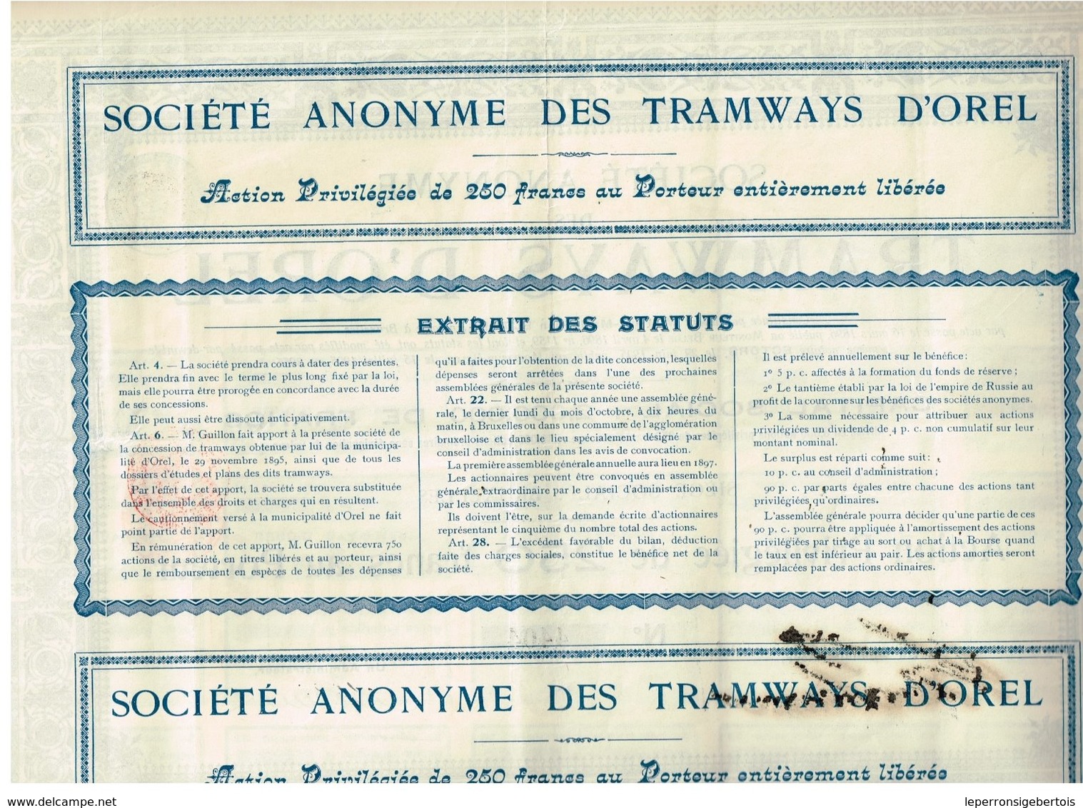 Titre Ancien - Sté Anonyme Des Tramways D' Orel -  Titre De 1905 N°4404 - Bahnwesen & Tramways