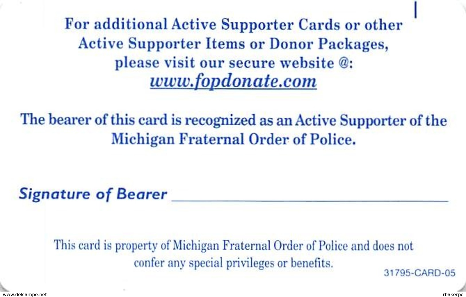 Michigan Fraternal Order Of Police - 2008 Active Supporter Card - Other & Unclassified