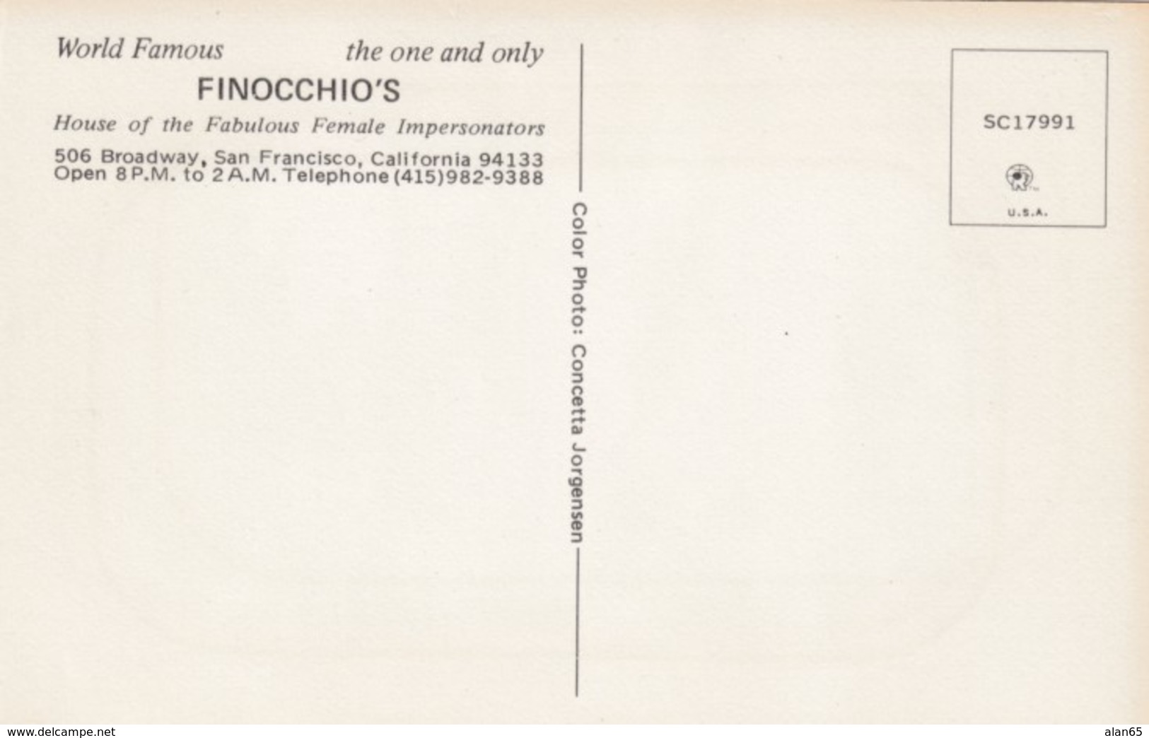 Female Impersonators Drag Queen Cross-dressing, Finnochio's Club San Francisco Advertisement C1980s Vintage Postcard - Entertainers