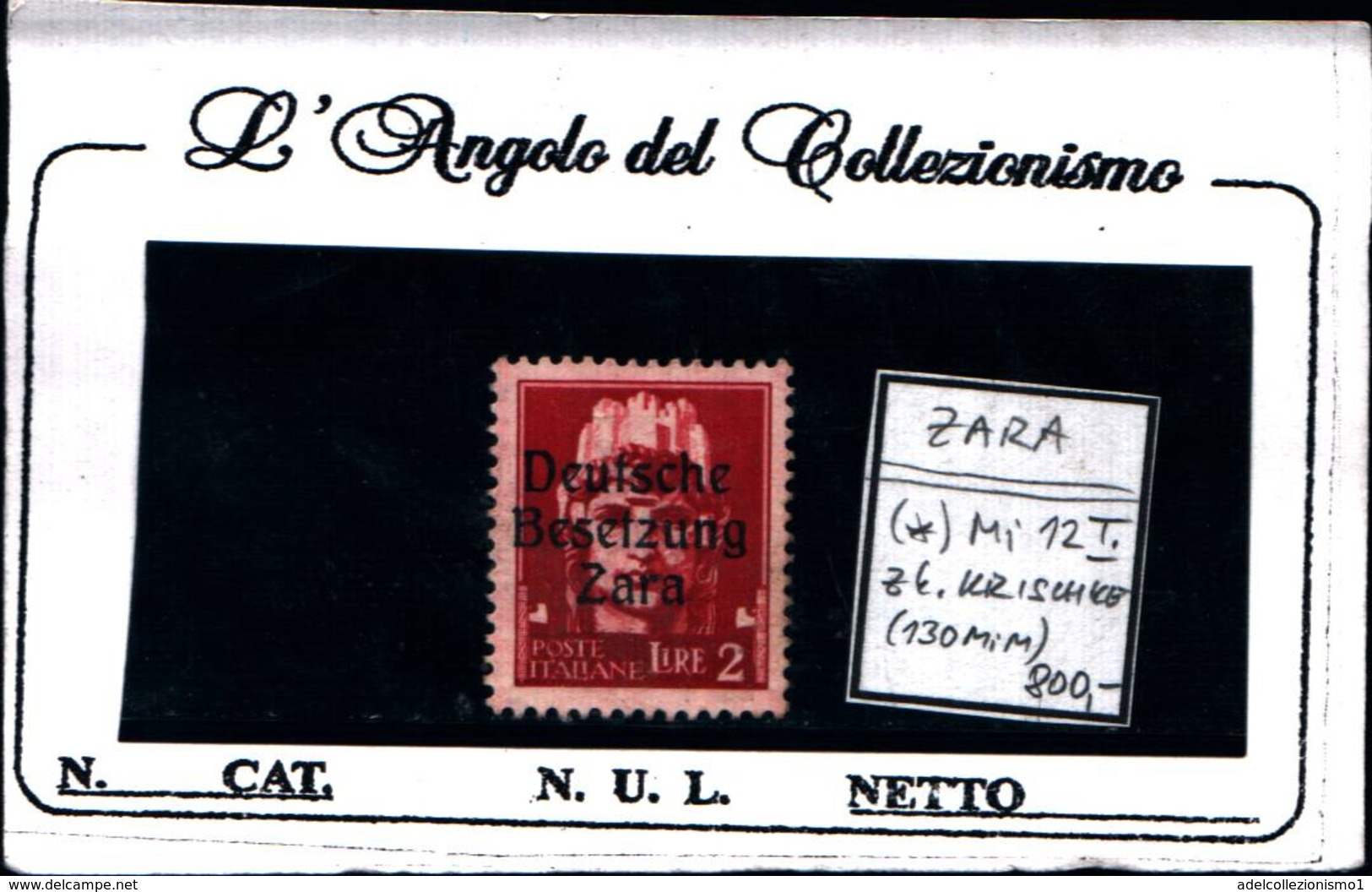 6947B) ITALIA- Zara, 2L. IMPERIALE Sovrastampata - 9 Ottobre 1943-MI  12 I-FIRMATO-SENZA GOMMA - Occup. Tedesca: Zara