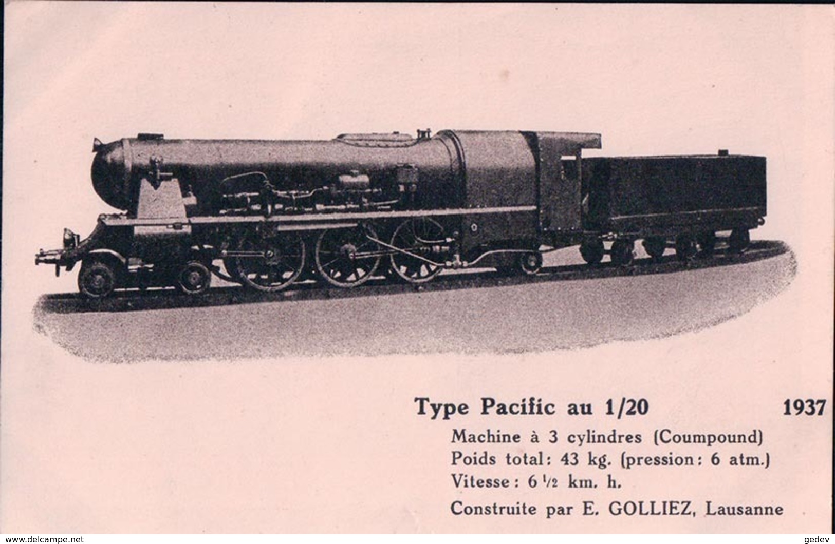 Train Miniature, Loco Type Pacific Au 1/20 Construite Par E. Golliez Lausanne (1937) - Jeux Et Jouets