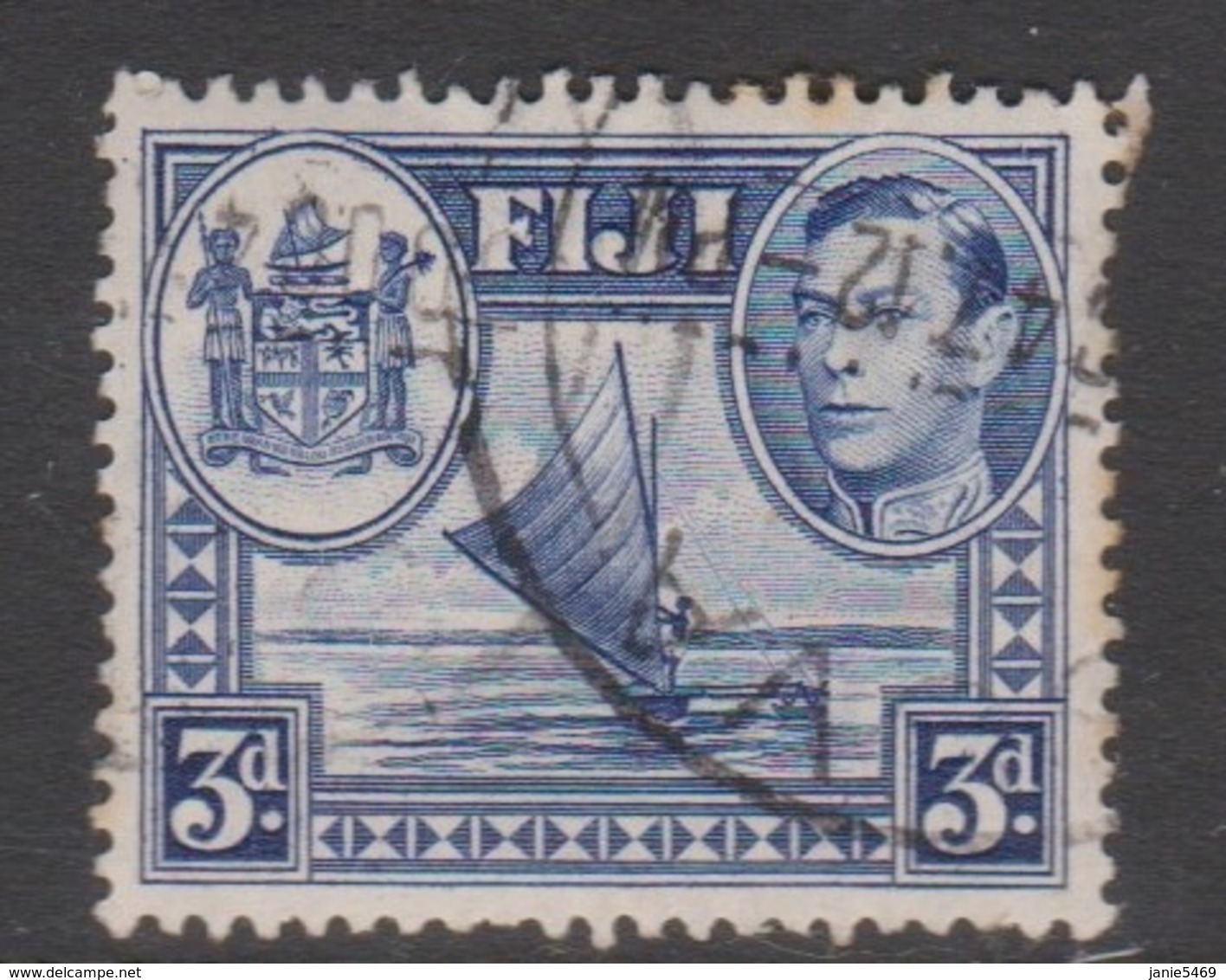 Fiji SG 257 1938-55  King George VI 3d Blue,used - Fiji (1970-...)