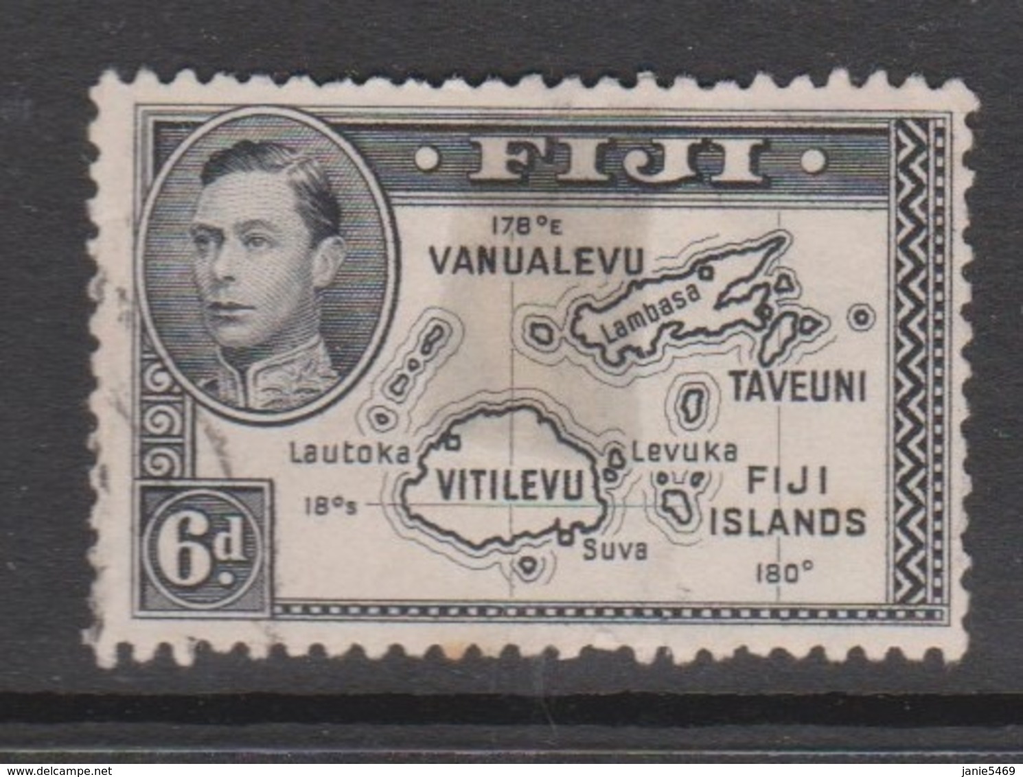 Fiji SG 260  1938-55  King George VI 6d Black,used - Fiji (1970-...)