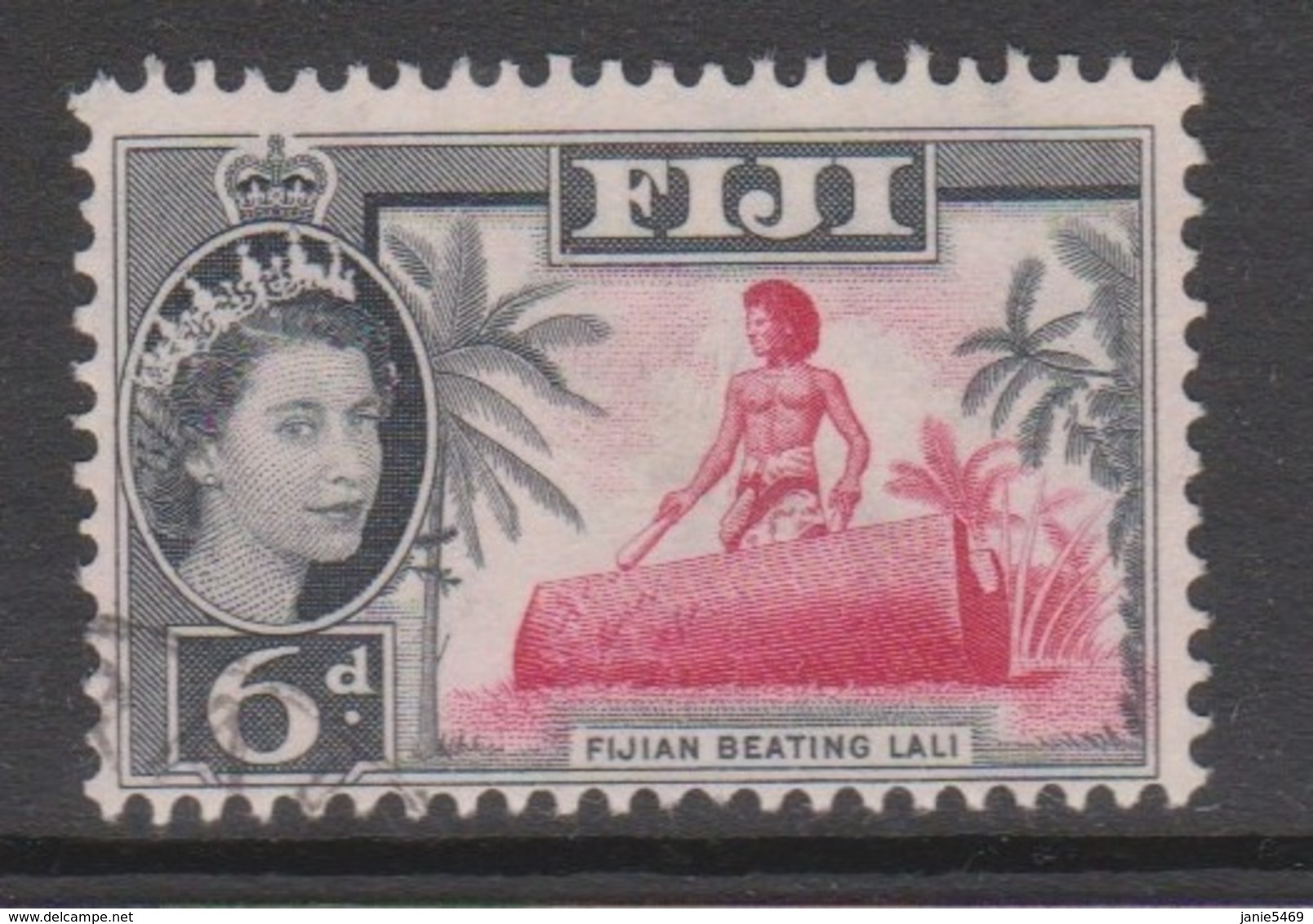 Fiji SG 303 1959-63 Queen Elizabeth II Definitives 6d Carmine Black,used - Fidji (1970-...)