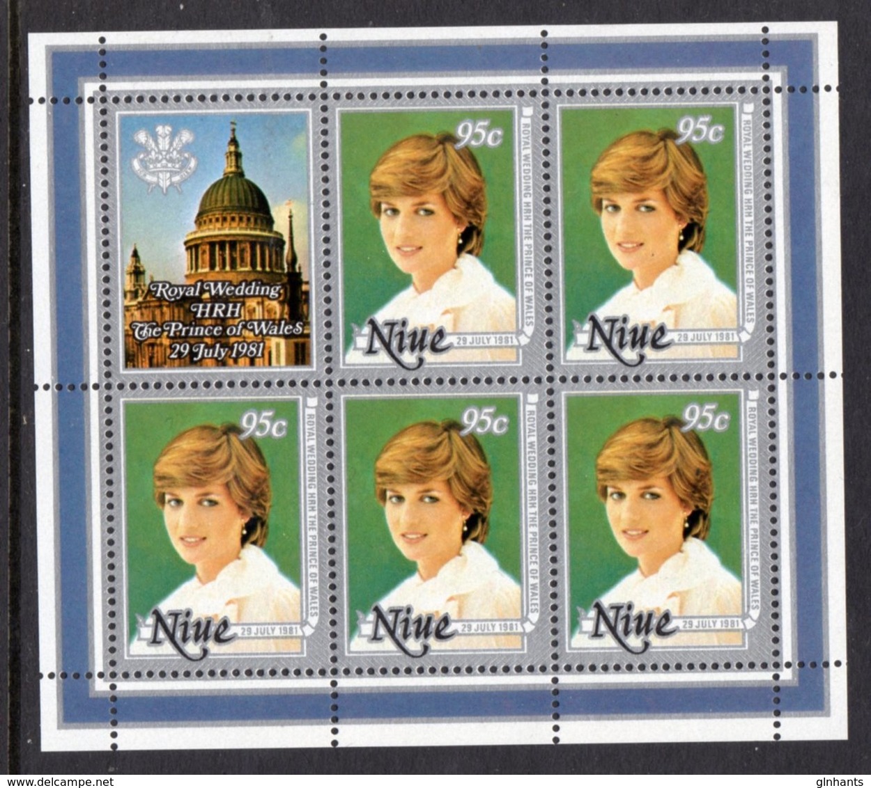 NIUE - 1981 ROYAL WEDDING SET OF 3 SHEETLETS PLUS MS FINE MNH ** SG 430-432 X 5, 3 LABELS, MS433 (4 SCANS) - Niue