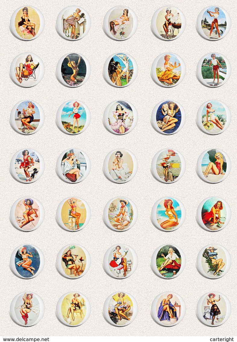 Pin Up Girl BADGE BUTTON PIN SET 15 (1inch/25mm Diameter) 35 DIFF - Pin-ups