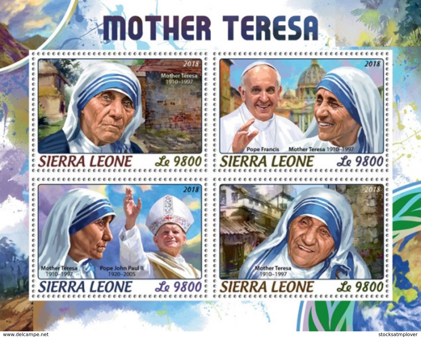 Sierra Leone   2018  Mother Teresa ，Pope John Paul II  S201806 - Sierra Leone (1961-...)