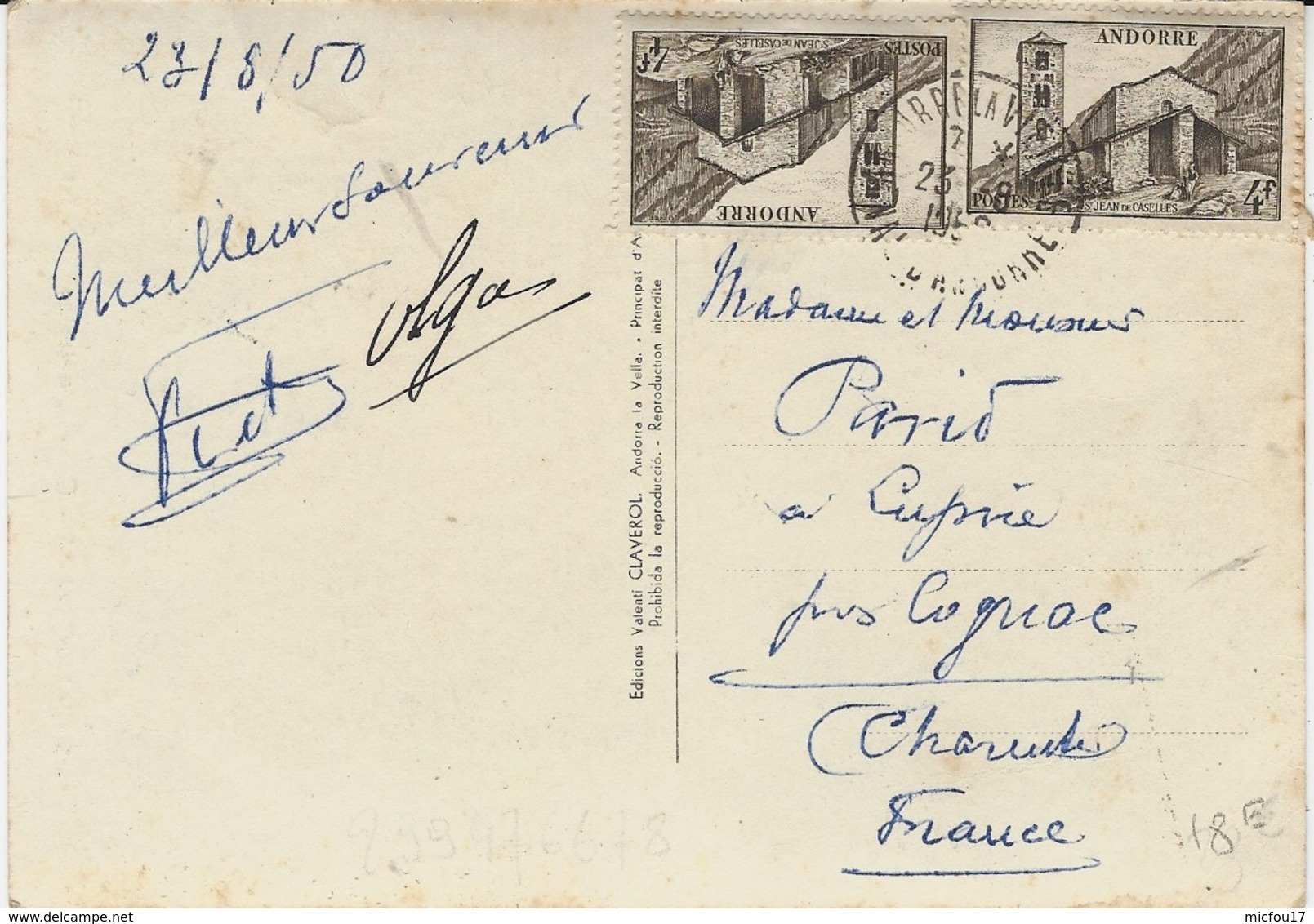 1950- C P Valls D'Andorra-86 - Canillo,paisatge De V. Claverol Affr.  4 F. X  2 - Briefe U. Dokumente