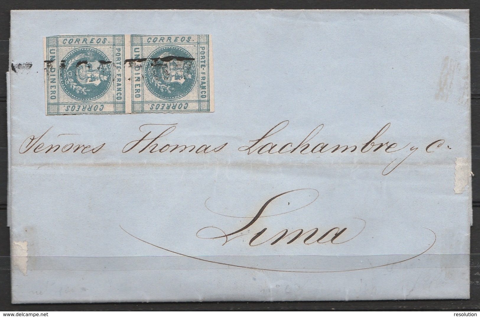 Pérou - L. Datée 4 Décembre 1860 Affr. 2x 1 Dinero (paire Verticale) De AREQUIPA Pour LIMA - Pérou