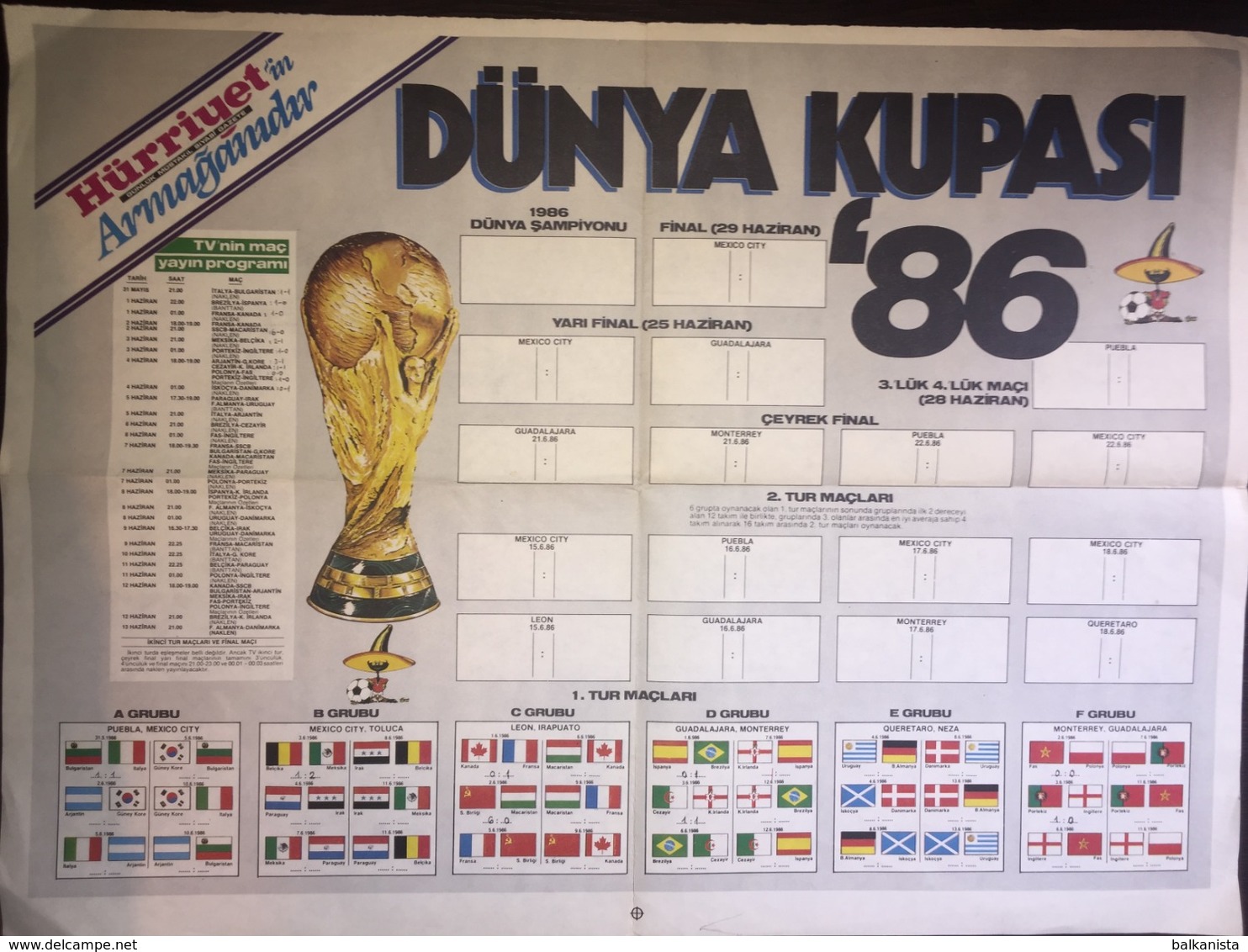 World Cup Mexico 86 Poster Turkish Edition - Bekleidung, Souvenirs Und Sonstige