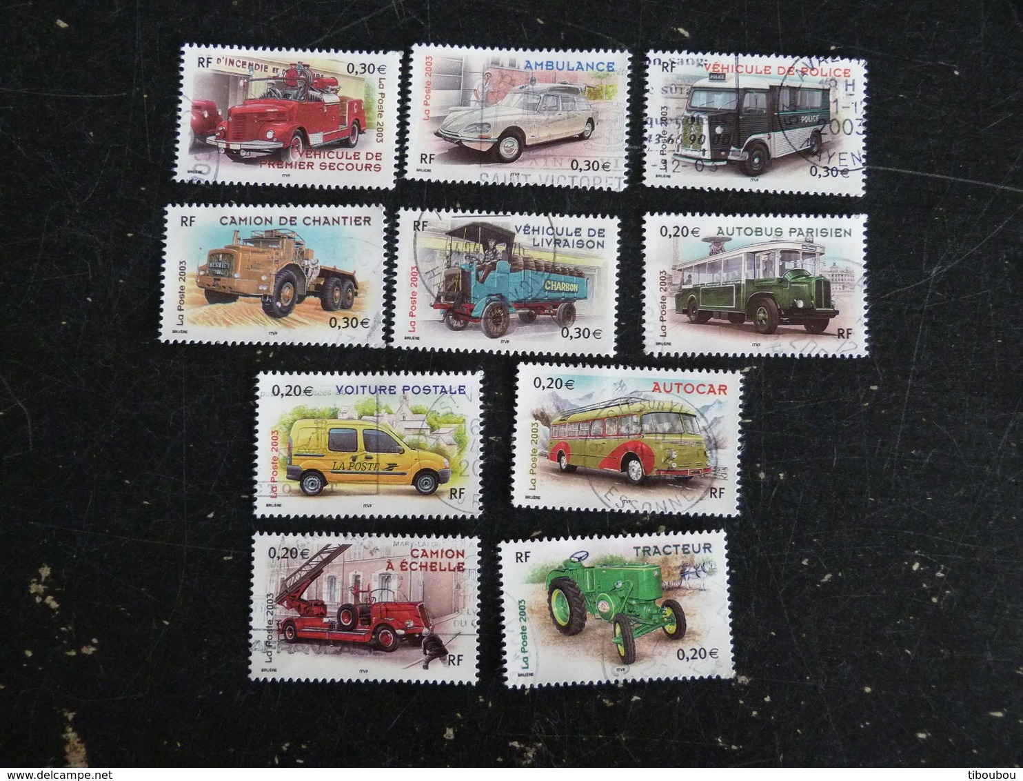 FRANCE YT 3609 A 3618 SERIE COMPLETE VEHICULES UTILITAIRES POMPIER TRACTEUR AUTOBUS POLICE AMBULANCE AUTOCAR - Used Stamps