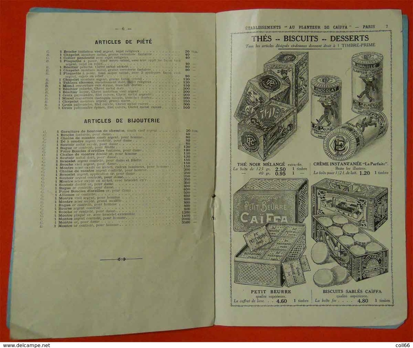 1921 Rare Brochure Publicité Au Planteur De Caïffa  Café Tarifs & Produits 13.5 X 22 Cms 8 Pages Catalogue Bleu - Publicités