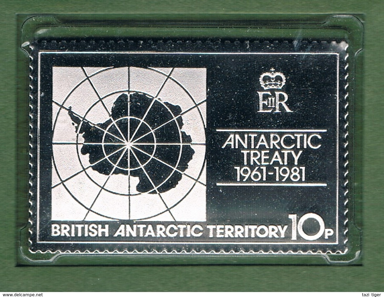 BRITISH ANTARCTIC TERRITORY • 1981 • ANTARCTIC TREATY • Unhinged Stamp, Silver Replica Stamp + First Day Cover - Usados