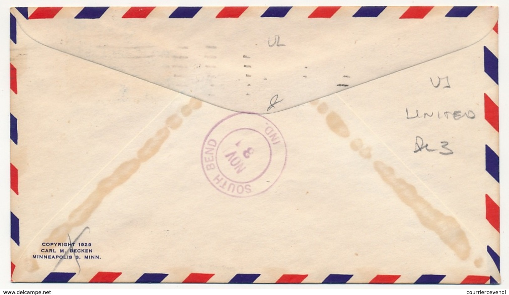 ETATS UNIS - PREMIER VOL "FORT WAYNE" Par United Air Lines - 1947 - 2c. 1941-1960 Lettres